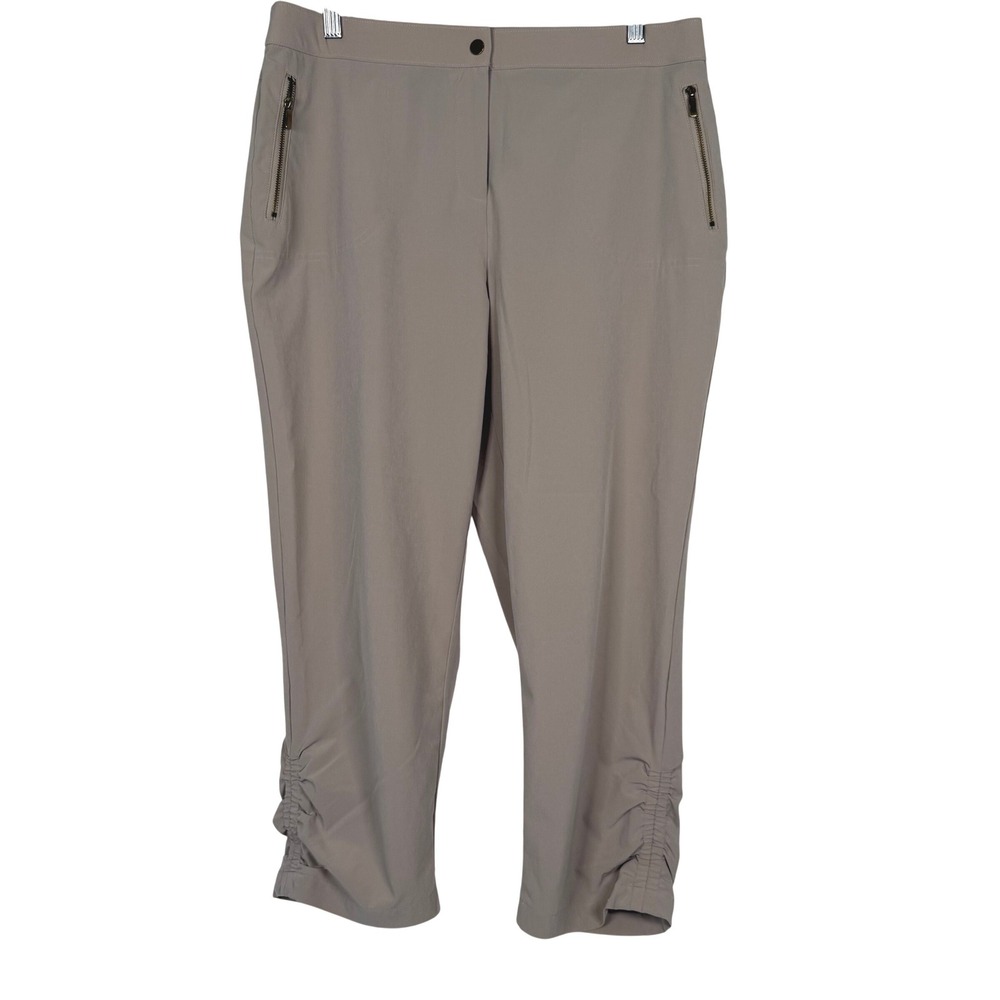 Zenergy by Chico's Cropped Pants Women 1.5 Tan Ruched Hem Zipper Pockets B-500